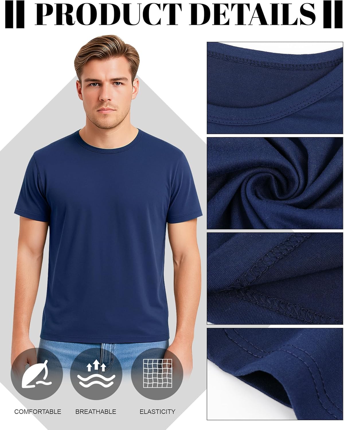 Taiyin 8 Pack Men's T Shirt Crew Neck Short Sleeve Bulk Slim Athletic Active Shirts Quick Dry Shirts for Men - Image 3