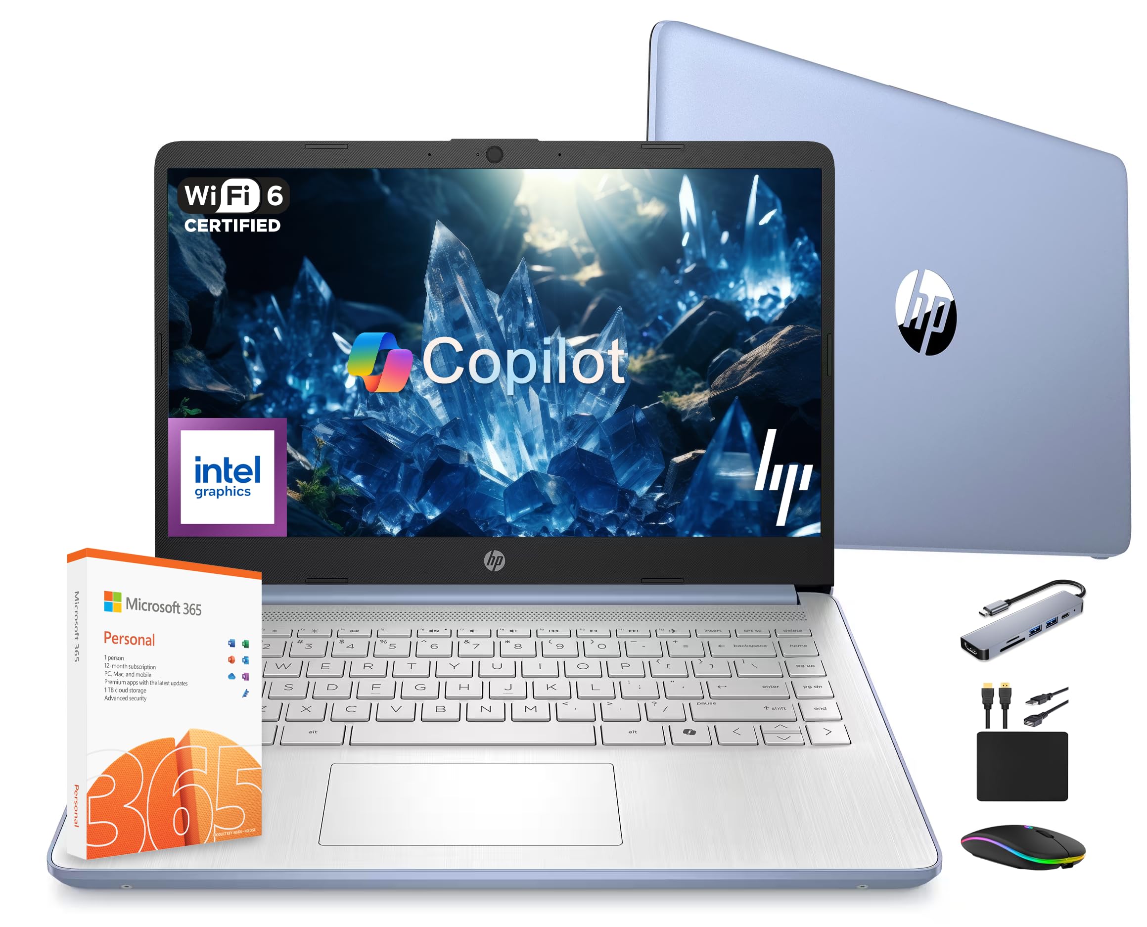 14 Laptop Computer 2025 Ultra Light, AI Copilot Student Business, Quad-Core Intel, 16GB RAM, 628GB Storage (128GB UFS+ 500GB Ext), 1 Yr Office 365, 12 Hr Battery MarxsolAccessory Win 11S, Sky Blue