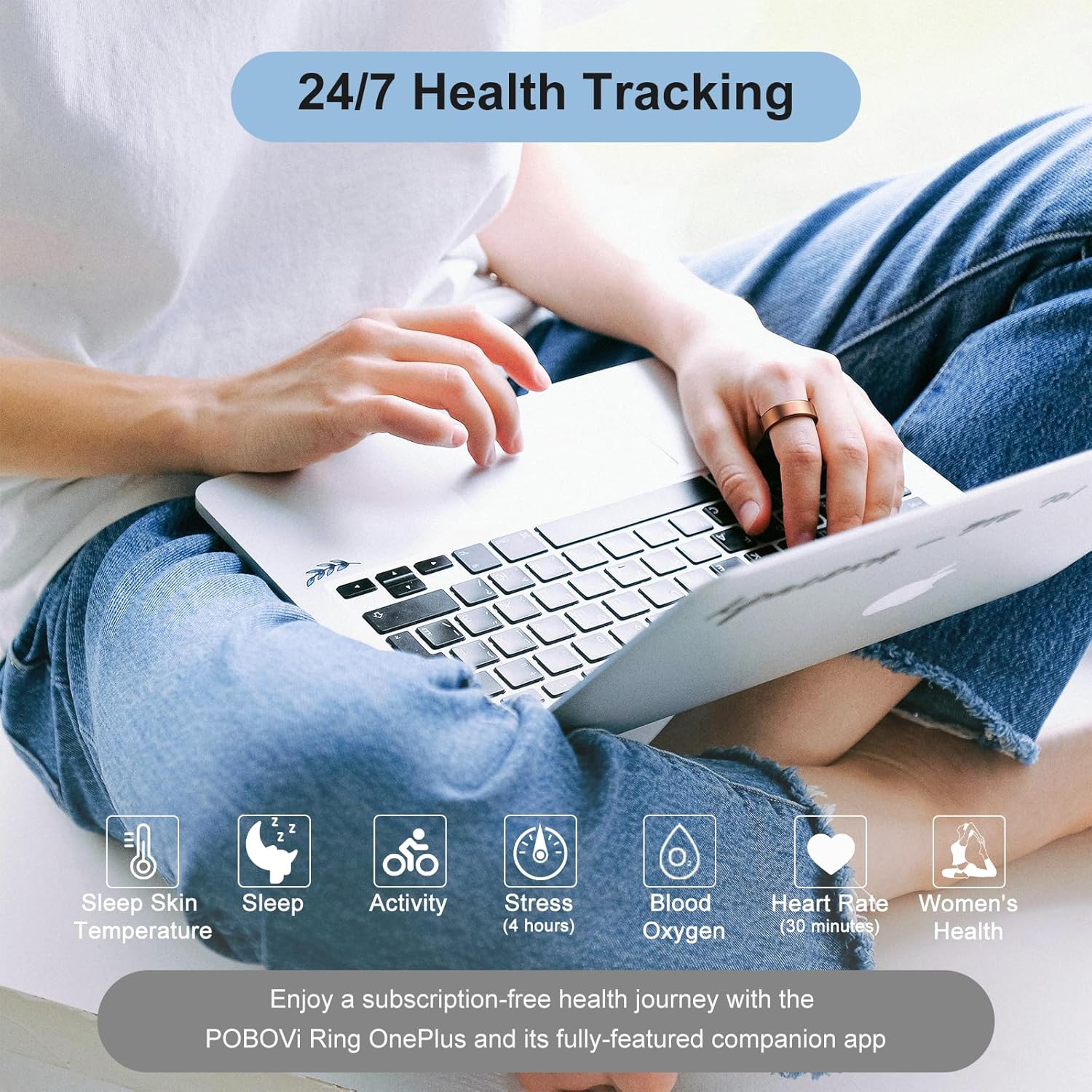 Ring OnePlus - Ultra-Thin Titanium Smart Ring - 7 Days Battery Life - Fitness/SPO₂/Stress/HR/Sleep Skin Temperature Tracker - No App Fee - iOS&Android Compatible (Rosegold,7)