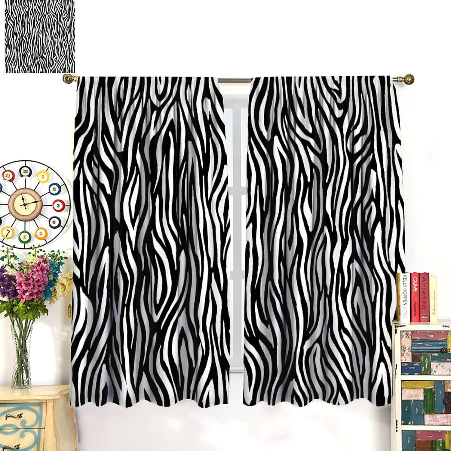 Zebra Print Blackout Window Curtains, Prairie Black and White Zebra Stripe Pattern Decoration Insulate Rod Pocket Curtains for Bedroom Living Room Kids Room 42x45in