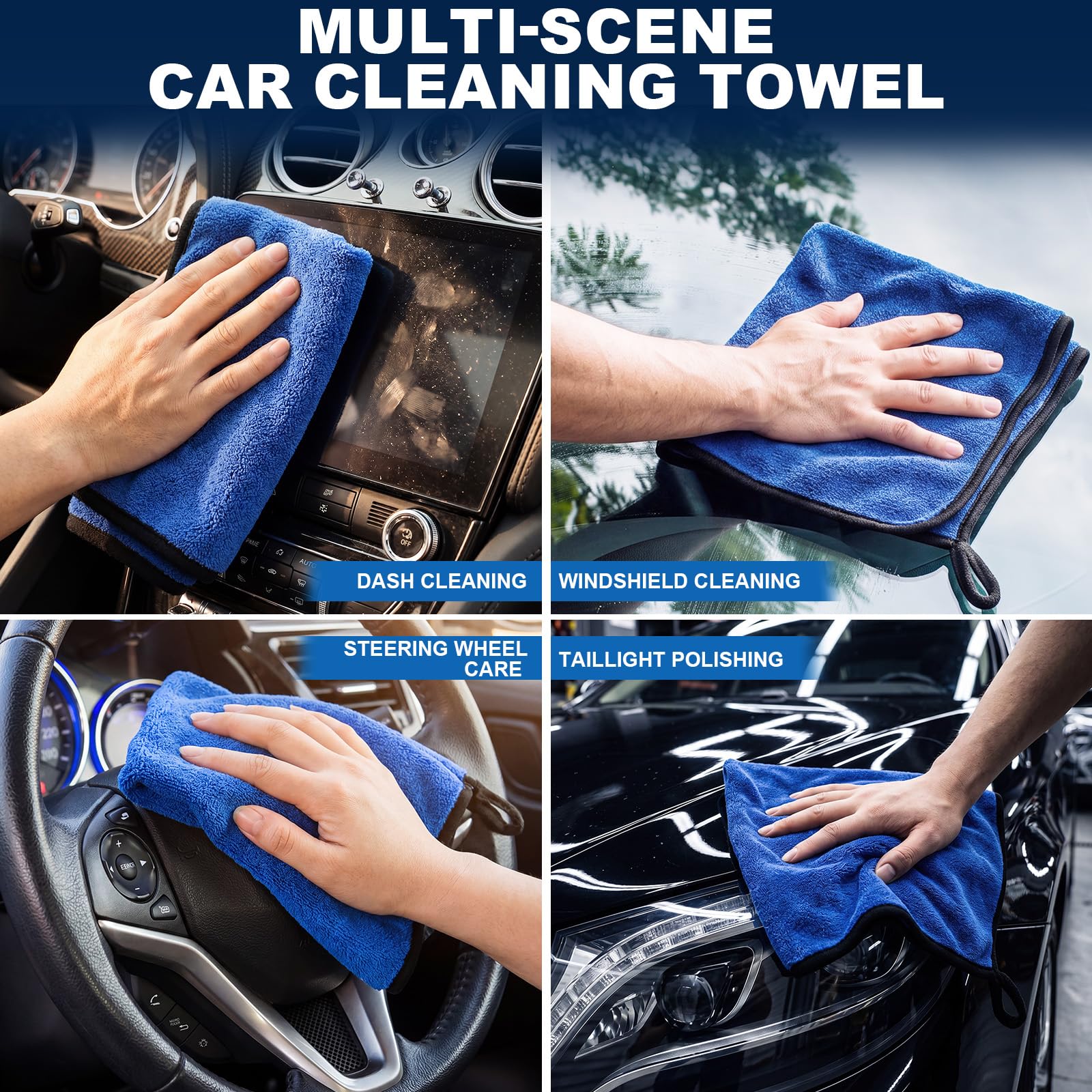 Nuenen Mikrofaser-Reinigungstücher für das Auto, 800 g/m², dickes Plüsch-Reinigungstuch, saugfähige Handtücher, Lappen für Auto, Haushalt, Küche, Fenster, 20 Stück (blau)