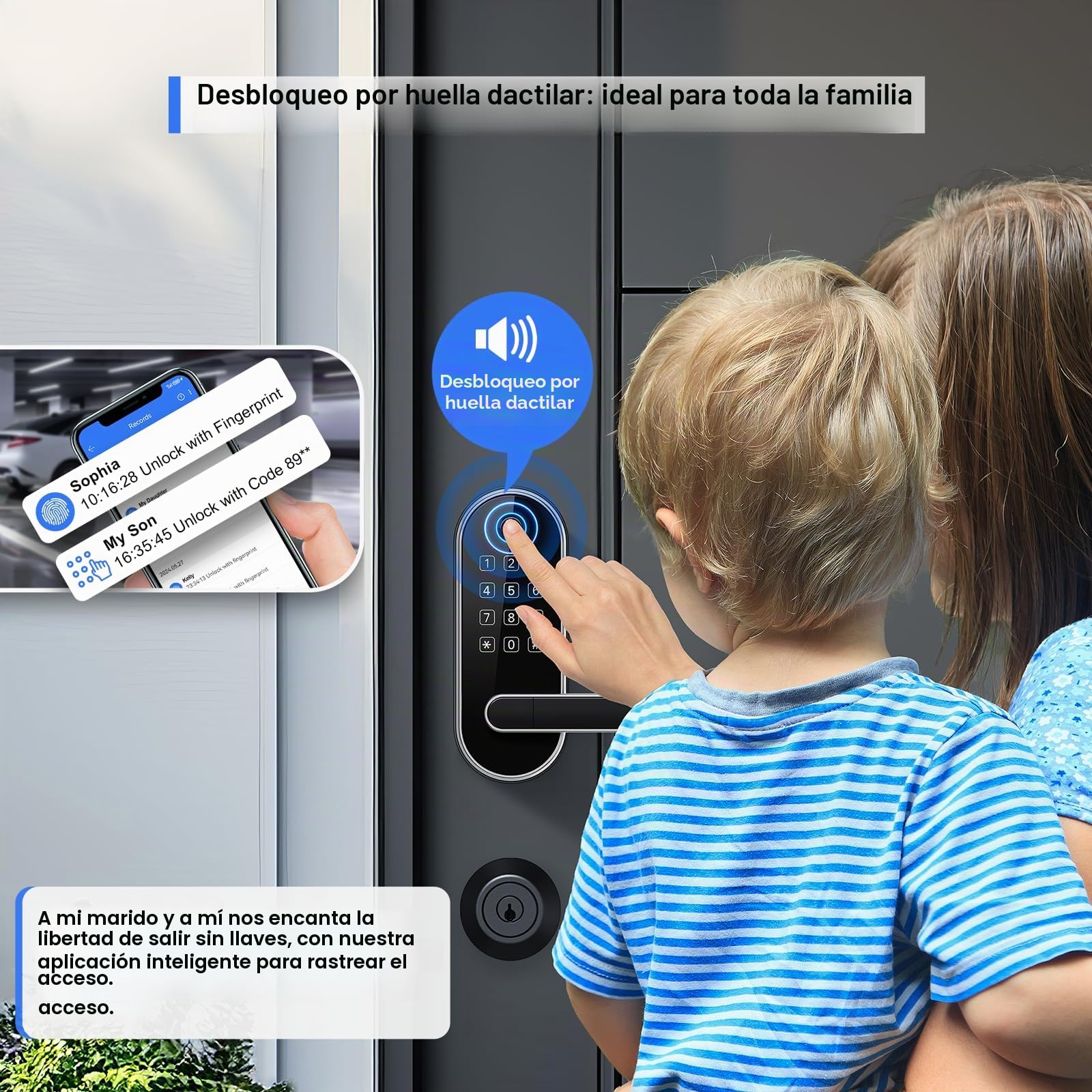 Cerradura inteligente de puerta digital, entrada sin llave, cerradura de huellas dactilares para puerta delantera