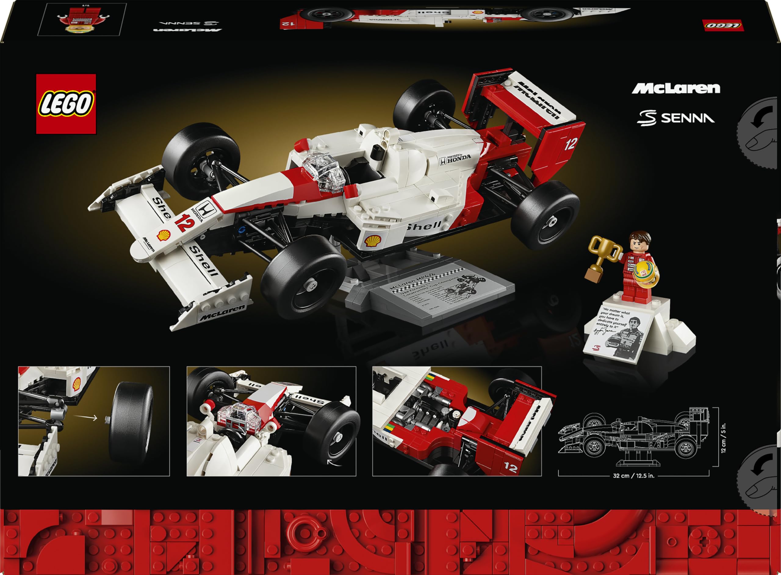 LEGO Icons McLaren MP4/4 & Ayrton Senna Modellauto Set, F1 Rennwagen Bausatz für Erwachsene mit Rennfahrer Mini-Figur, Sammlerstück, Geschenk-Idee zum Geburtstag für Männer, Frauen, Ihn & Sie 10330