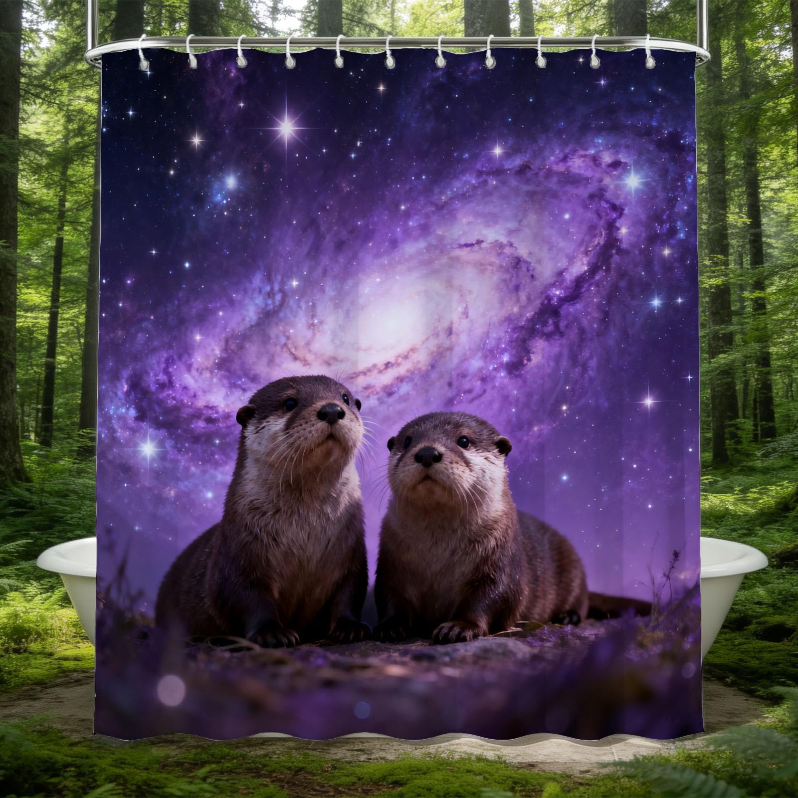 Hongduo 3D Otter Motif Shower Curtain for Stalls Bathtubs Dreamy Effect Bathroom Decor Shower Curtain Set Polyester Fabric Waterproof 180x200cm/71X79 Inch with Hooks