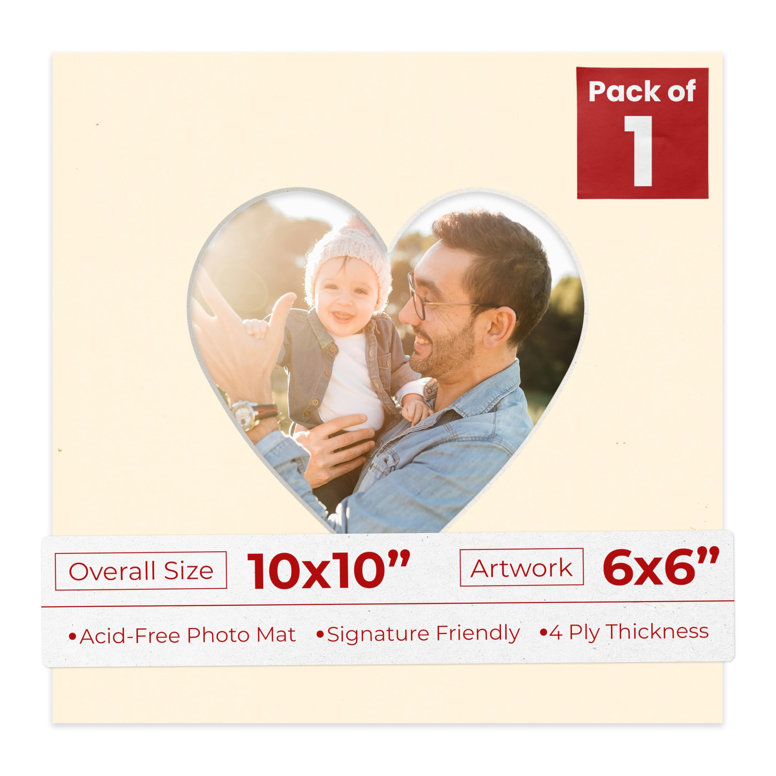 10x10 Mat Bevel Cut for 6x6 Photos - Precut Cream Heart Shaped Photo Mat Board Opening - Acid Free Matte to Protect Your Pictures - Bevel Cut for Family Photos, Pack of 1 Matboard-image-39
