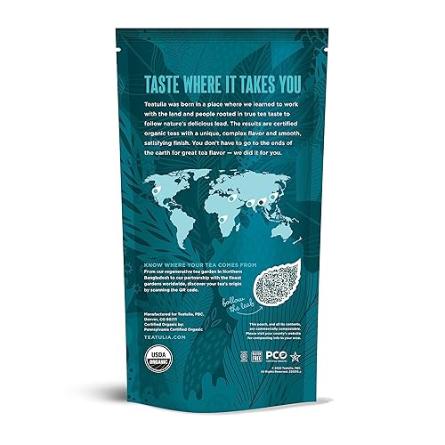 Miniatura 2 de Teatulia Bolsas de té verde orgánico (50 bolsas de té piramidal)  100% compostables  Cultivadas de forma sostenible en Bangladesh