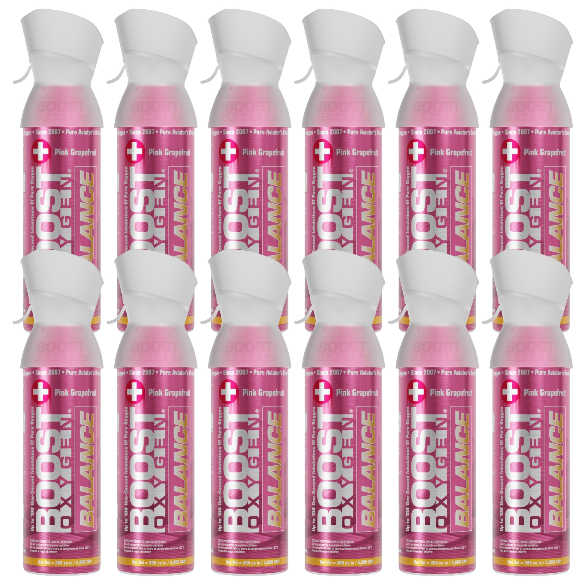 Boost Oxygen Medium Balance Pink Grapefruit Aroma 5 Liter Canister | All-Natural Resiratory Support for Aerobic Recovery, Altitude, Performance and Health (12 Pack)