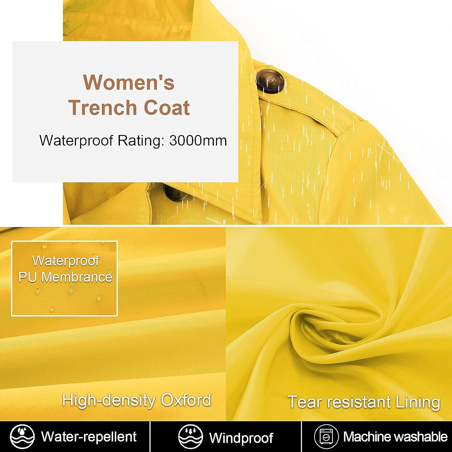 CREATMO US Women's Trench Coat Double-Breasted Classic Lapel Overcoat Belted Slim Outerwear Coat with Detachable Hood - Image 4