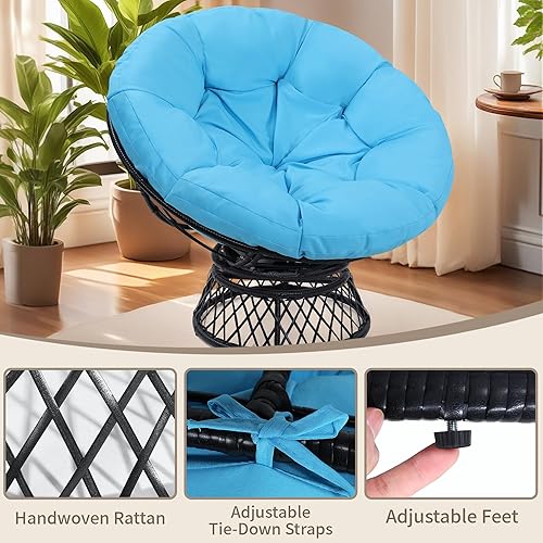Miniatura 7 de Silla Papasan de ratán gigante de 44 pulgadas con cojín y marco para adultos, giratoria fluida de 360, impermeable, marco negro con cojín beige