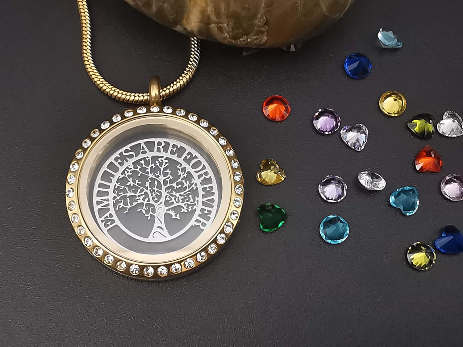Familes Are Forever Family Tree of Life Floating Locket Necklace with 24 Birthstones - Image 5