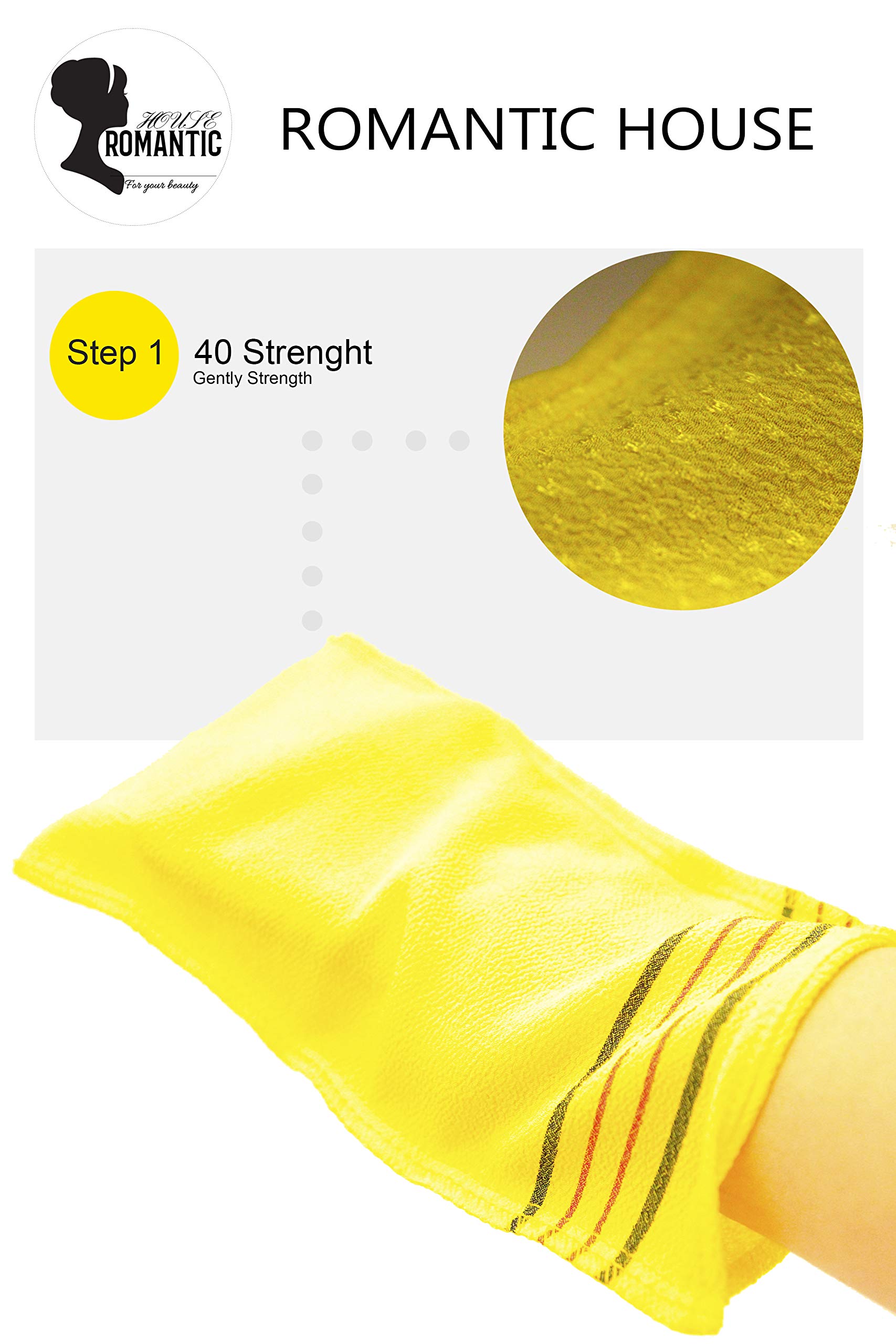 Romantic House Exfoliating Korean Towel Extra Viscos Bath Mesh Body WashCloth Rayon 100% Spa Scrub Italy Gloves Removes Dead Skin X-Large Plus Size Yellow 40 Color 1 Pcs - Image 2