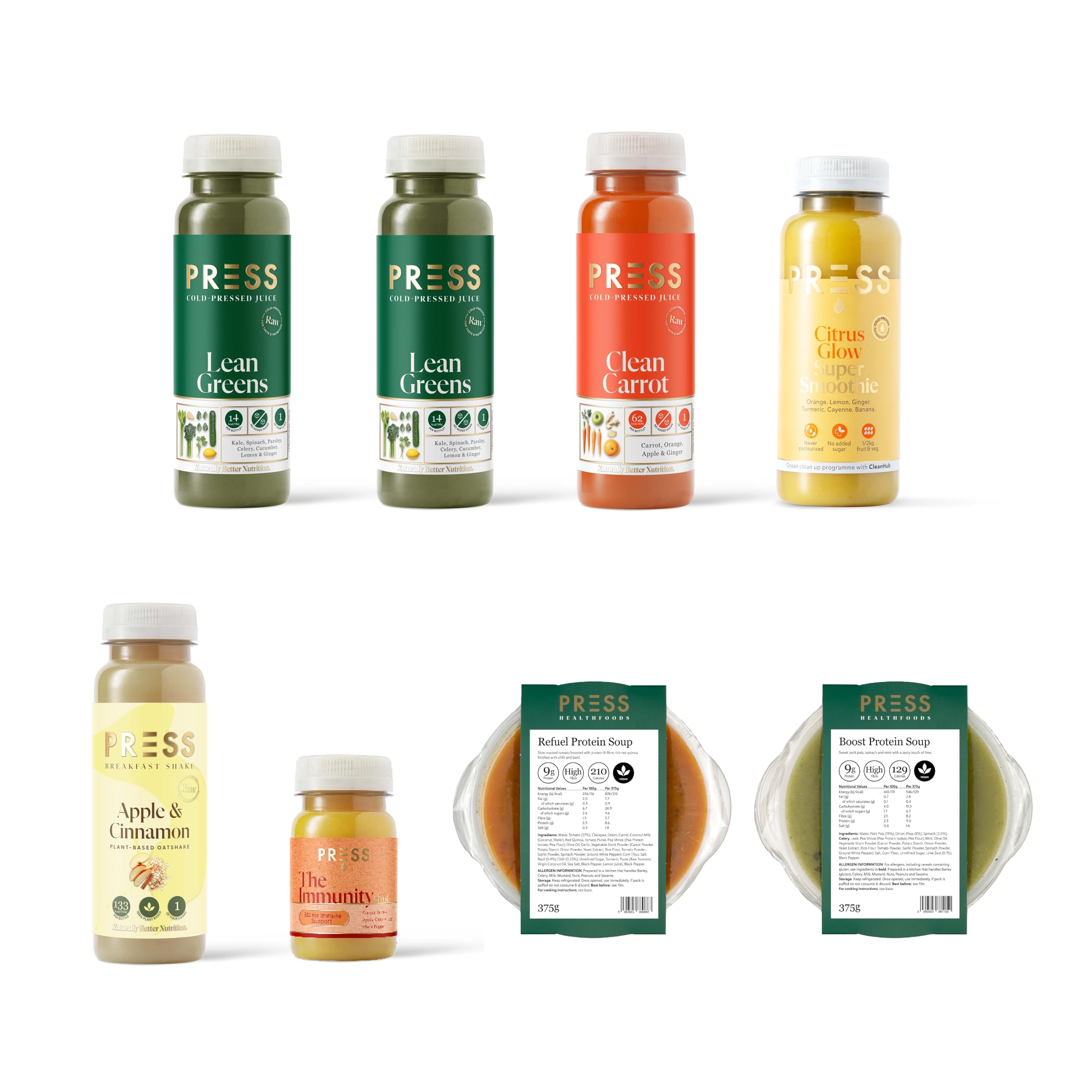Press Healthfoods, 48 Hour Immunity Boost, Vitamin C Packed Juices and Soups for a Natural Immunity and Mood Boost, Vegan Friendly, Gut Friendly, Weight Management Cleanse, Nutrients Rich