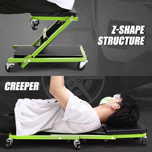 Miniatura 13 de DNA MOTORING TOOLS-00186 - Asiento plegable 2 en 1 de 40 pulgadas, 6 ruedas de 2 pulgadas, capacidad de peso de 330.7 lbs, color rojo