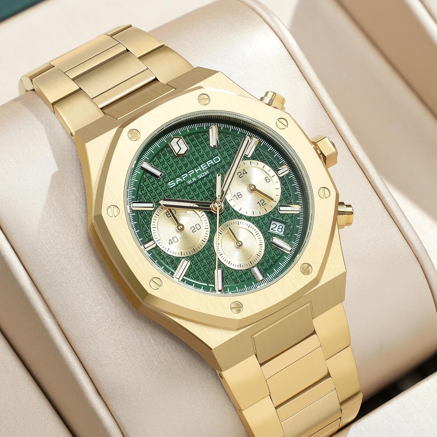 SAPPHERO Men's Chronograph Watches Analog Quartz Movement Stainless Steel Business Wrist Watches Fashion Luxury 50M Waterproof Mens Gifts - Image 4