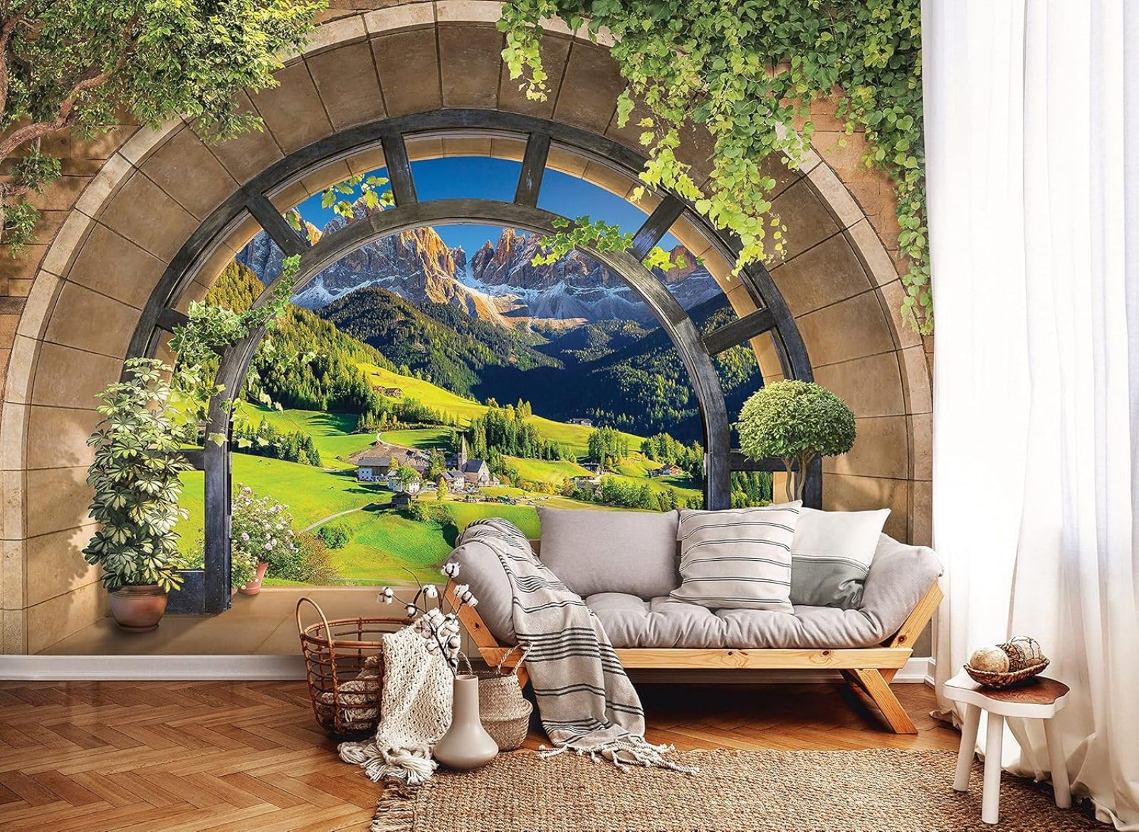 Kfjhgbdshhj 3D Mural Photo Mural-Wallpaper Alps 3D-Effect Window Landscape Nature View Living Room Bedroom,350Cmx256cm Poster - Wall Sticker - Frameless Picture