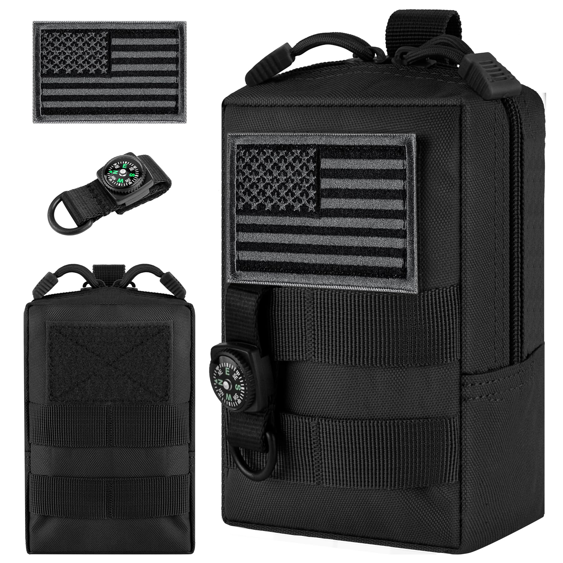 bvya Tactical Molle Pouch Multi-Purpose Compact Waist Pack Water-Resistant Small Utility EDC Pouch with Flag Patch for Molle Backpack, Mini Compass Included — image 1