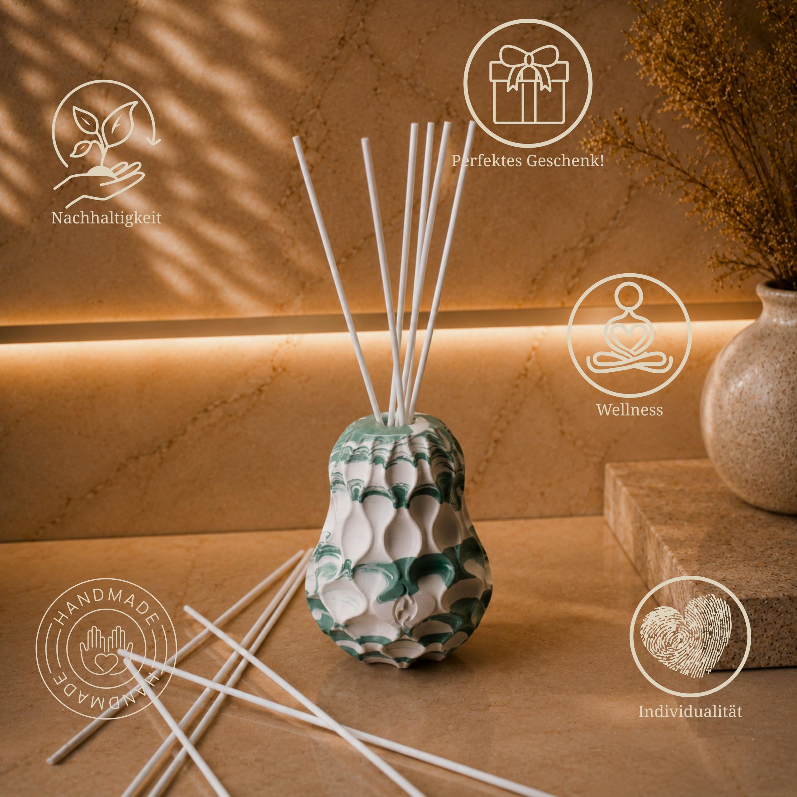 Artemielle Raumduft Diffusor - Duftstäbchen handgemacht für Zuhause - Geschenk für Frauen, Freundin, Mutter - Deko Raumduft Set - Wiederverwendbar (Spring Morning)