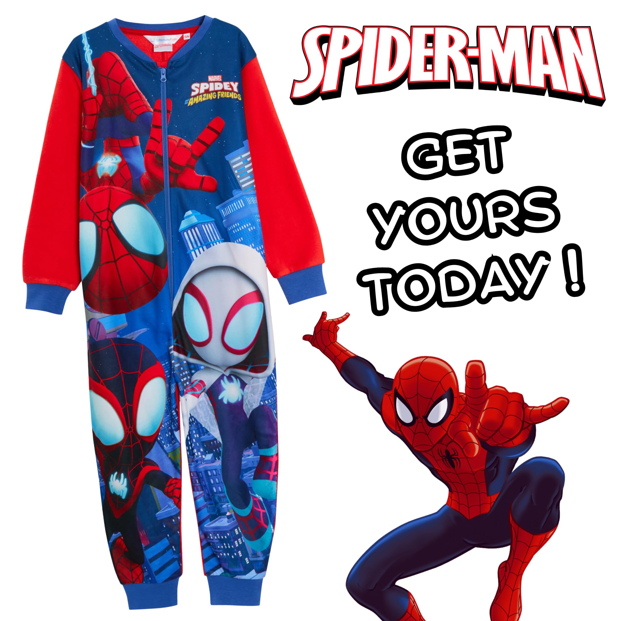 Marvel Spidey und Seine Niesamowite Freunde Fleece Kombinezon dziecięcy Piżama z zamkiem błyskawicznym Loungewear