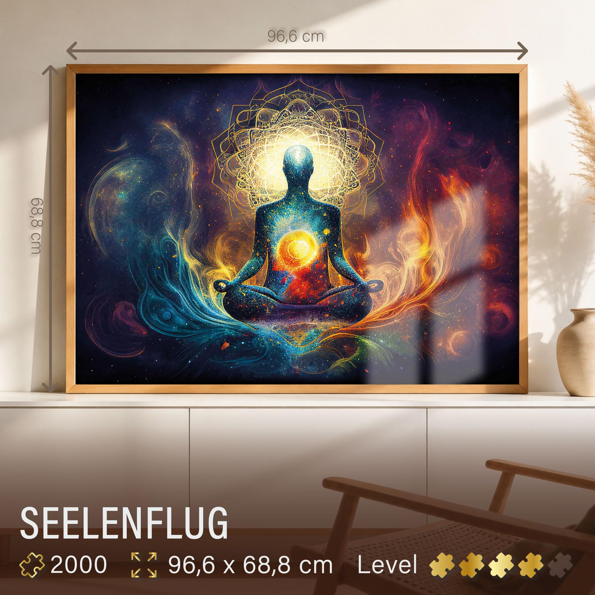 Ulmer Puzzleschmiede - Puzzle de 2000 piezas "Soulenflug" - motivo de rompecabezas espiritual maravillosamente escenificado sobre el tema de yoga y meditación - para rompecabezas motivados