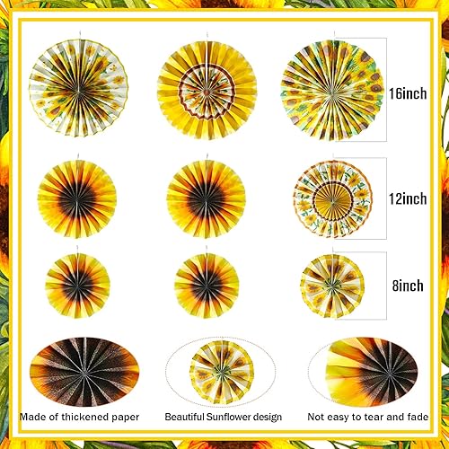 Miniatura 2 de 9 abanicos de papel colgantes de girasol, decoración de abeja, tablones de anuncios de verano, guirnalda de pared de techo de flores para primavera,