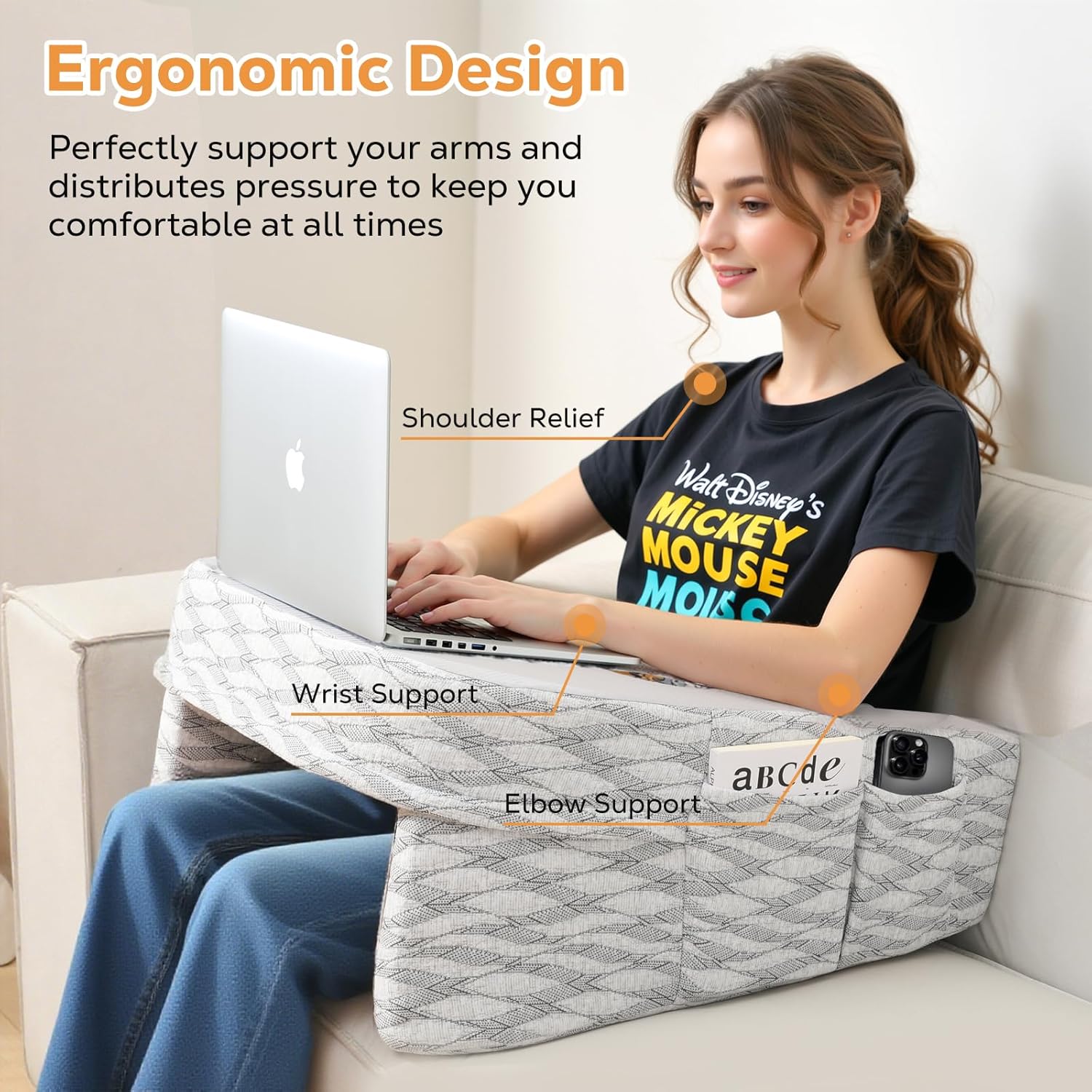 Reading Pillow for Lap Desk, Memory Foam Gaming & Working Pillow, Extra Large Laptop Lap Desk for Working, Crocheting, Playing Gaming in Bed Couch (Ash Grey)