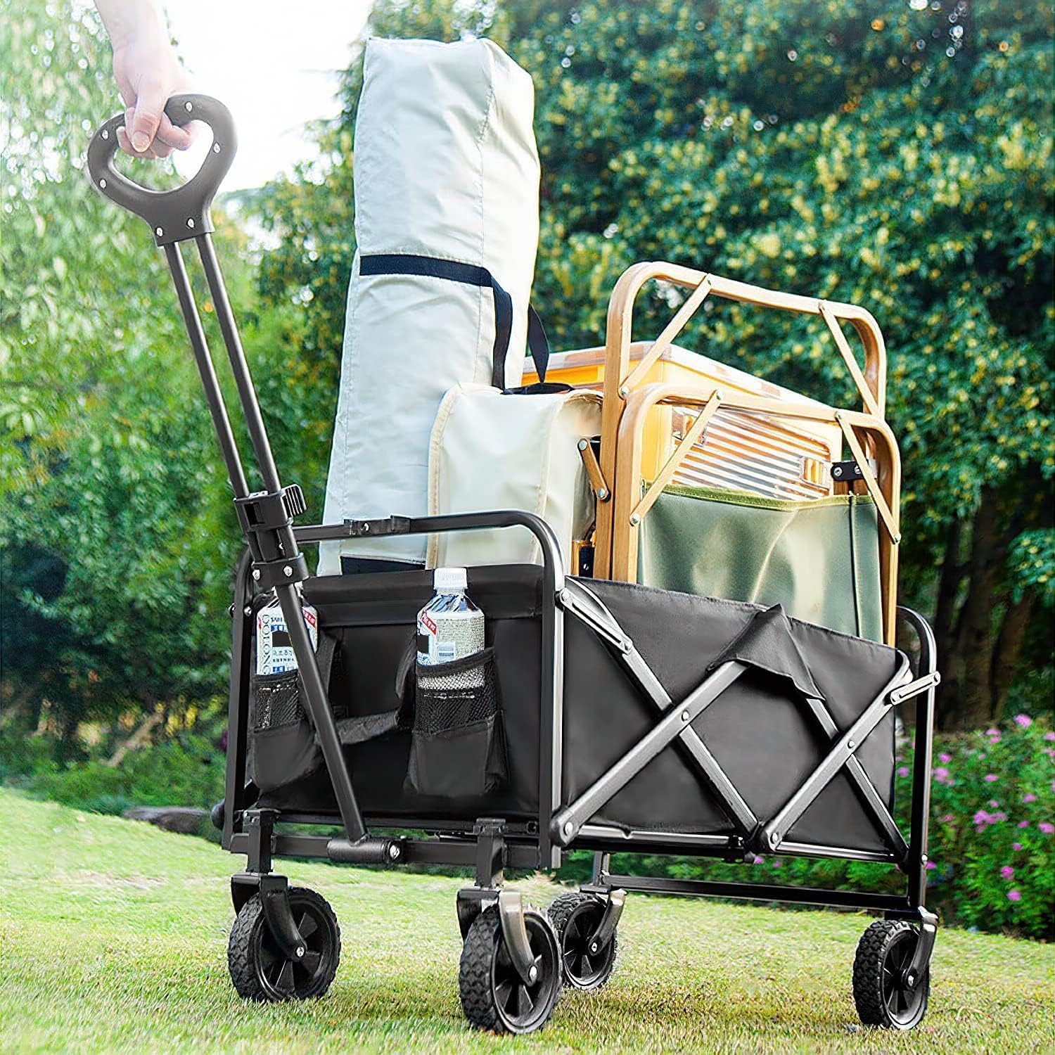 Folding Wagon Cart Heavy Duty Outdoor Utility Trolley with All Terrain Wheels, Adjustable Handle, Collapsible Garden Wagon for Camping, Picnic, Shopping, Sports and Beach Transport (Small)-image-28