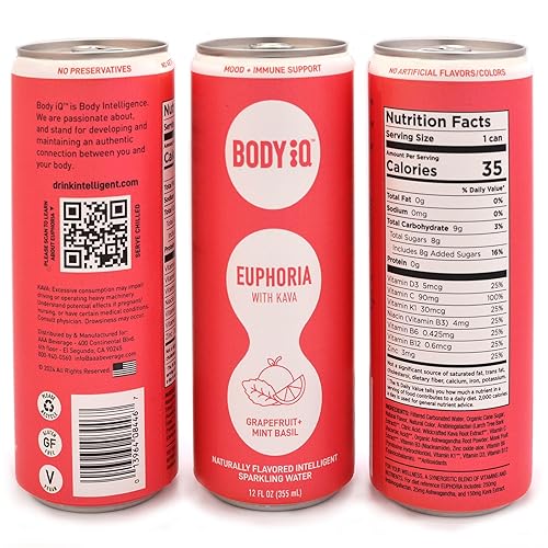Miniatura 2 de Body Intelligence Euphoria - Agua con gas inteligente, bebida vitamínica para apoyo inmunológico, agua saborizada de gran sabor para relajación,