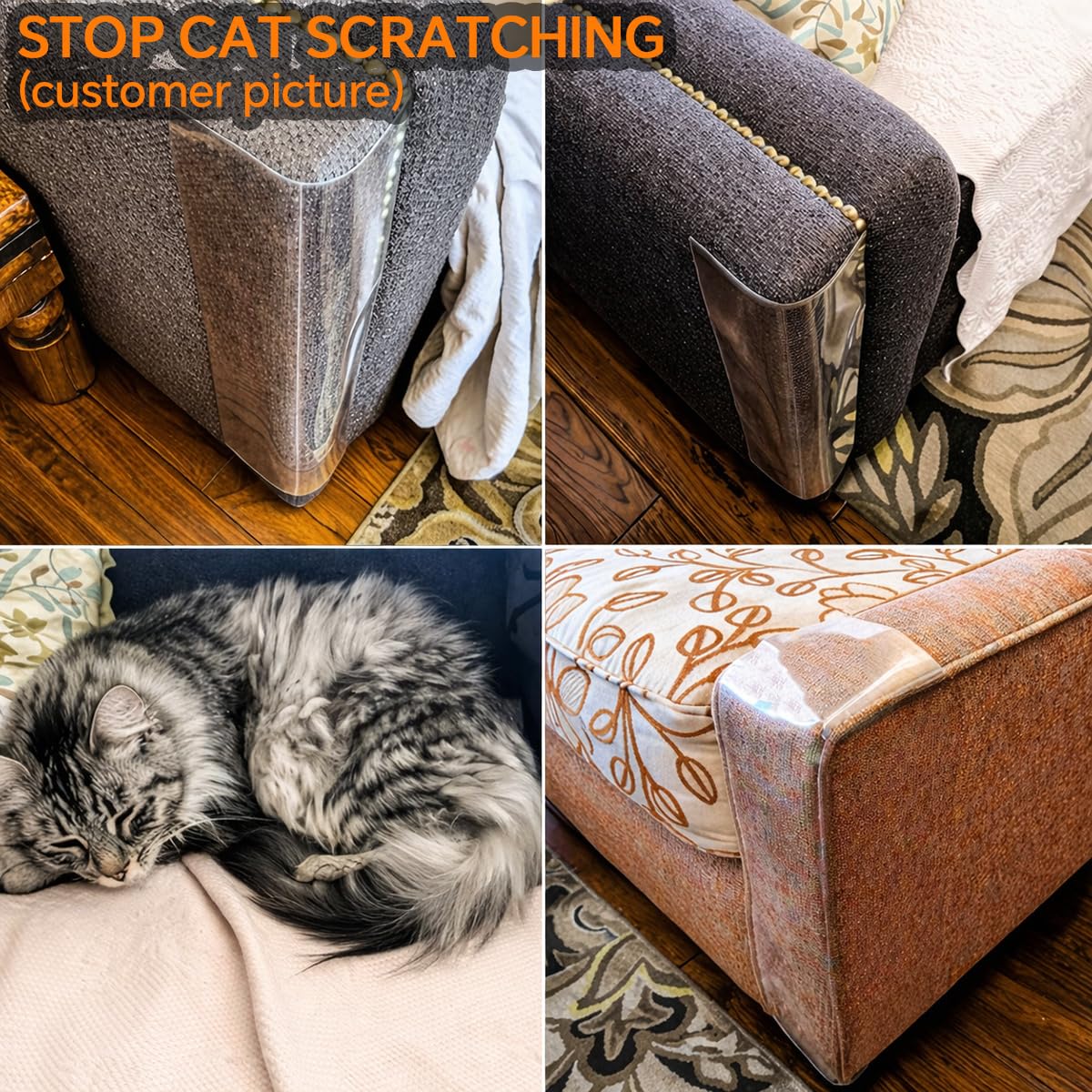 10 protectores de muebles de gatos, transparente autoadhesivo, disuasorio de arañazos, protector de sofá, paquete de 4 unidades XL (18 pulgadas de largo 12 pulgadas de ancho) + 4 unidades grandes (18