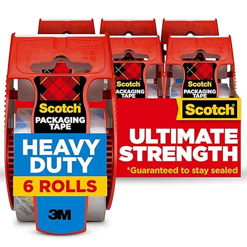 Scotch Heavy Duty Shipping Packing Tape, Clear, Packing Tape for Moving Boxes and Packaging Supplies, 1.88 in. x 22.2 yd., 6 Roll Dispensers, Moving Supplies - 6 Packs