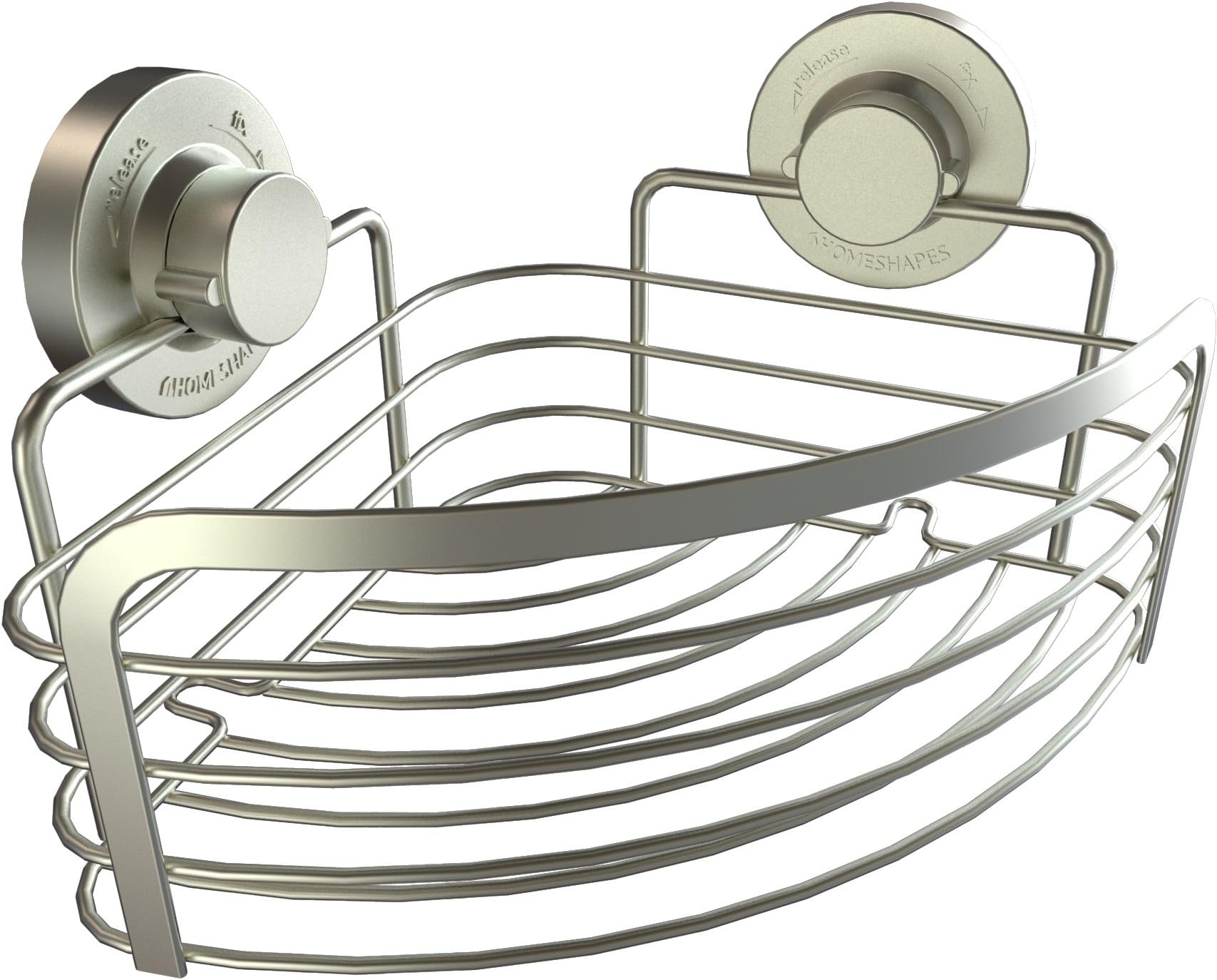 HomeShapes Max-Hold Suction Cup Corner Shower Basket, Satin Nickel