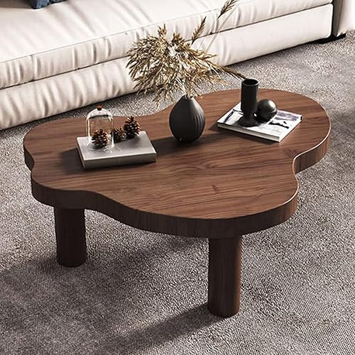 Mesa de centro en forma de nube de madera maciza irregular, decoración de mesa auxiliar con 3 patas, bonita y moderna mesa auxiliar gruesa para sala