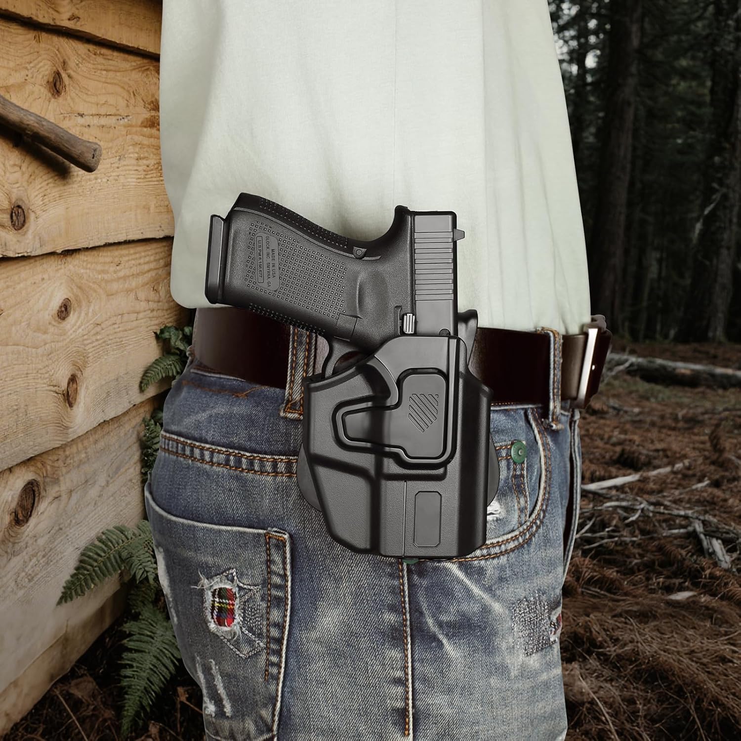 Universal OWB Holster for Compact and Subcompact Pistols, Fit Glock 19/26/43/ 43X/43X MOS, FN Reflex, Hellcat pro, Taurus G2C, PSA Dagger Compact and More, Index Finger Release, Right Hand