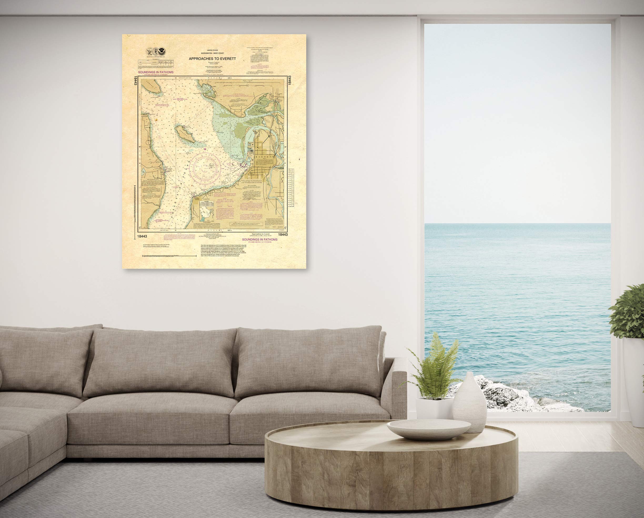 Paradise Cay Publications, Inc. Antiqued NOAA Chart 18443: Approaches to Everett