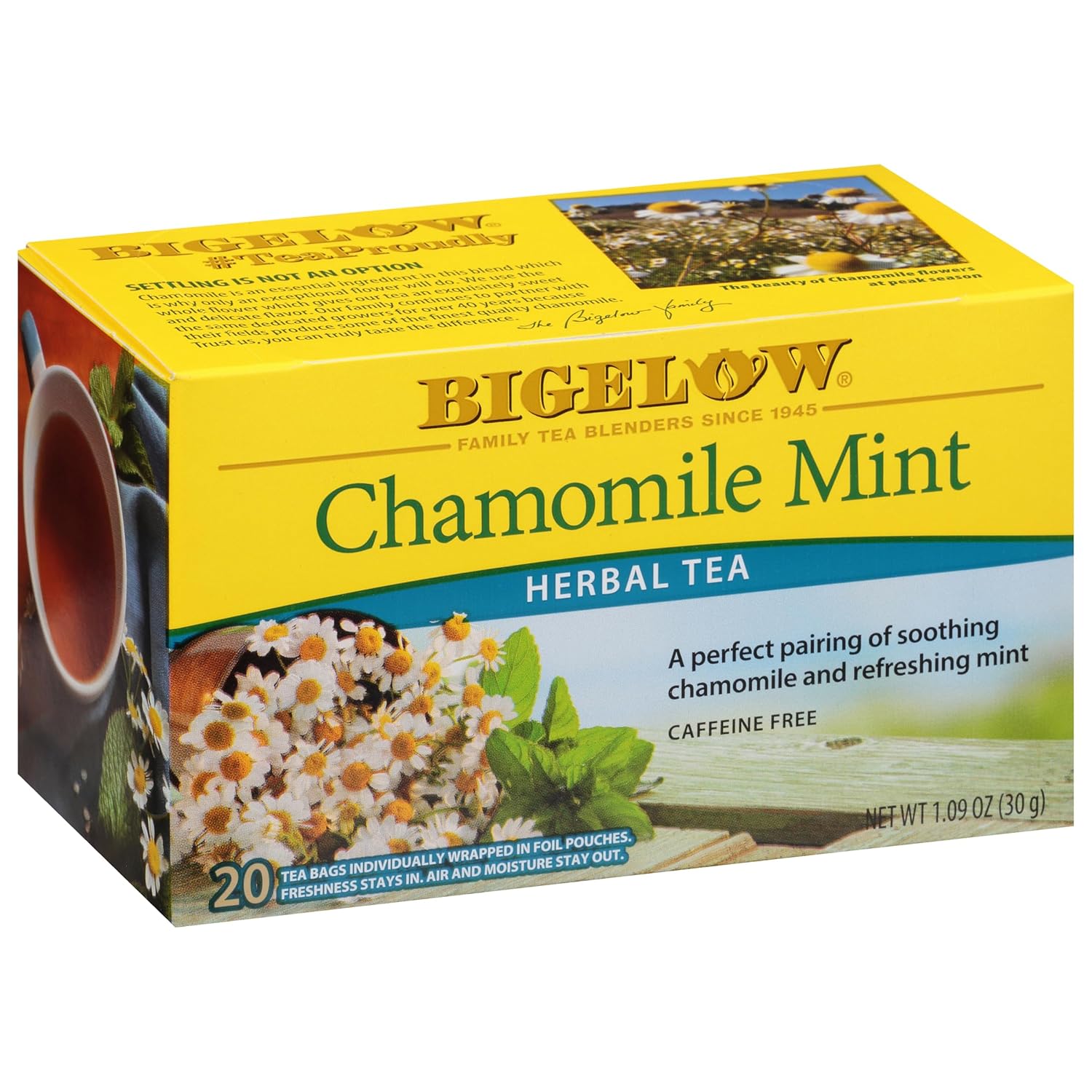 Bigelow Tea Chamomile Mint Herbal Tea, Caffeine Free, 20 Count Box (Pack of 6), 120 Total Tea Bags