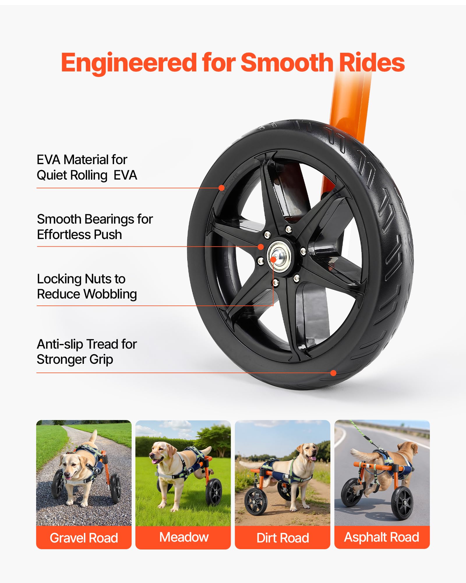 VEVOR Fauteuil Roulant pour Chien Pattes Arrières 2 Roues Chariot pour Chien Léger pour Chiens Blessés et Handicapés 15,88-21,77 kg, Réglable en Hauteur Largeur Longueur, Roues Amortissantes, Taille M