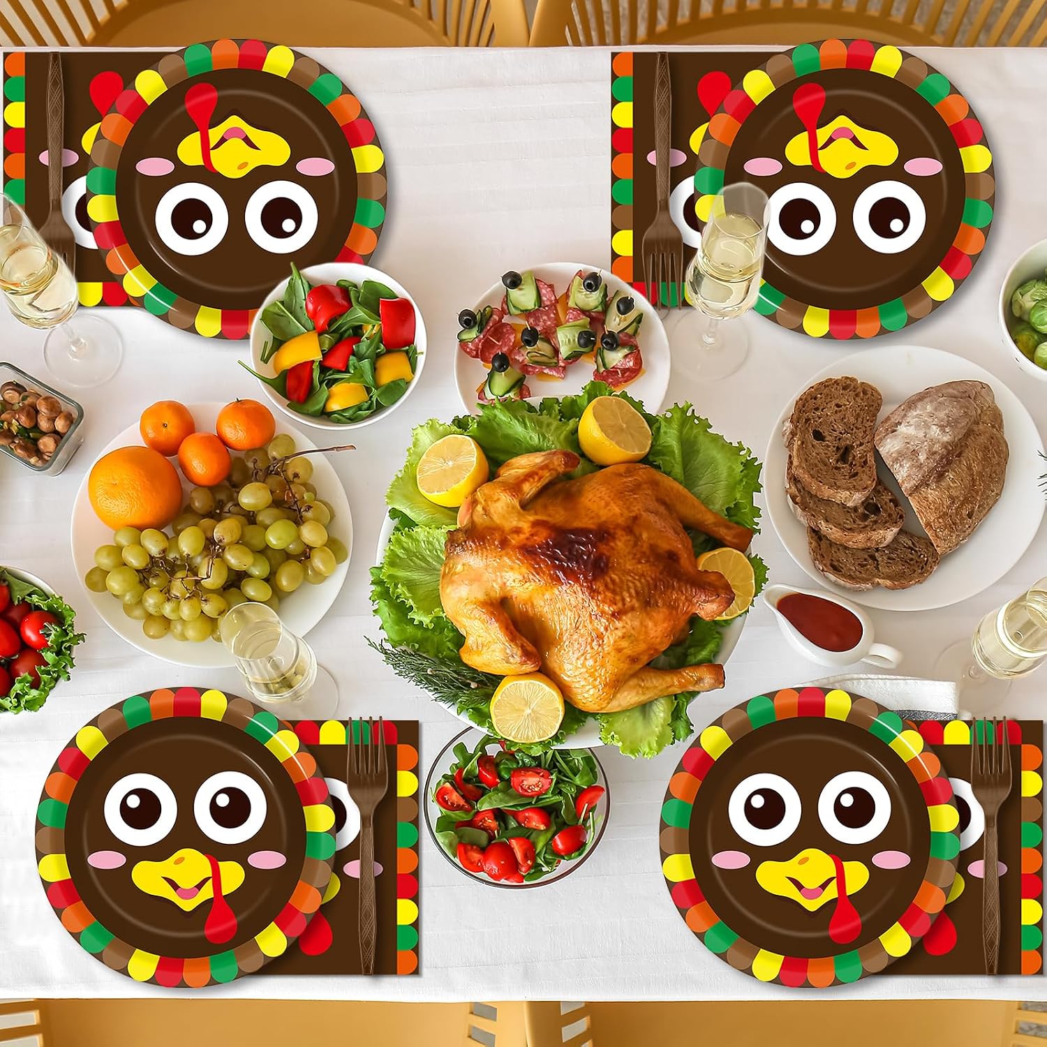 QOUBAI 200Pcs Thanksgiving Turkey Paper Plates and Napkins Fall Party Supplies Disposable Autumn Tableware Dinnerware Set for Thanksgiving Harvest Holiday Table Party Decoration Serve 50