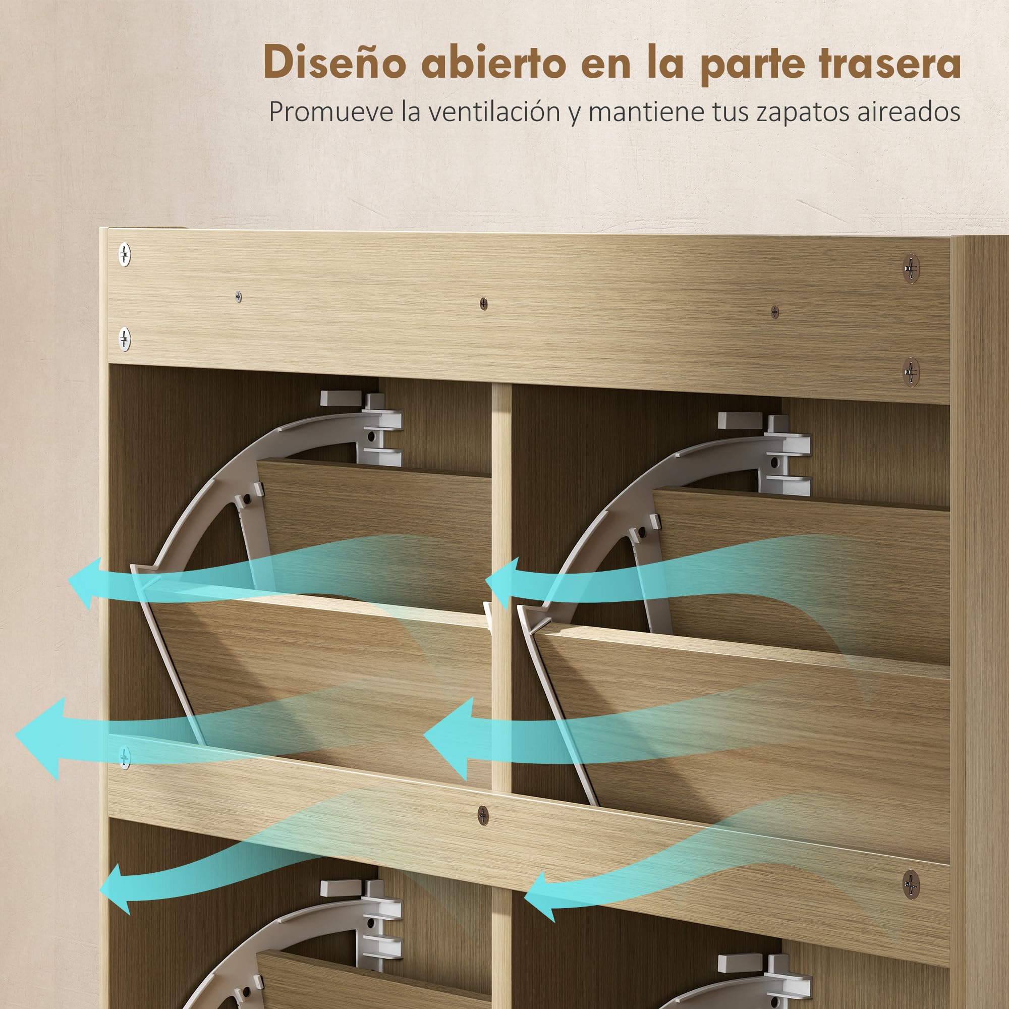 HOMCOM Zapatero Estrecho con 4 Puertas de Ratán 104,5x24x88 cm Natural