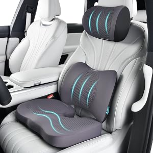 FLORICH 3 PCS Seat Cushion for Carseat Lumbar Support Pillow Car Neck Headrest Pillows Memory Foam Gel Memory