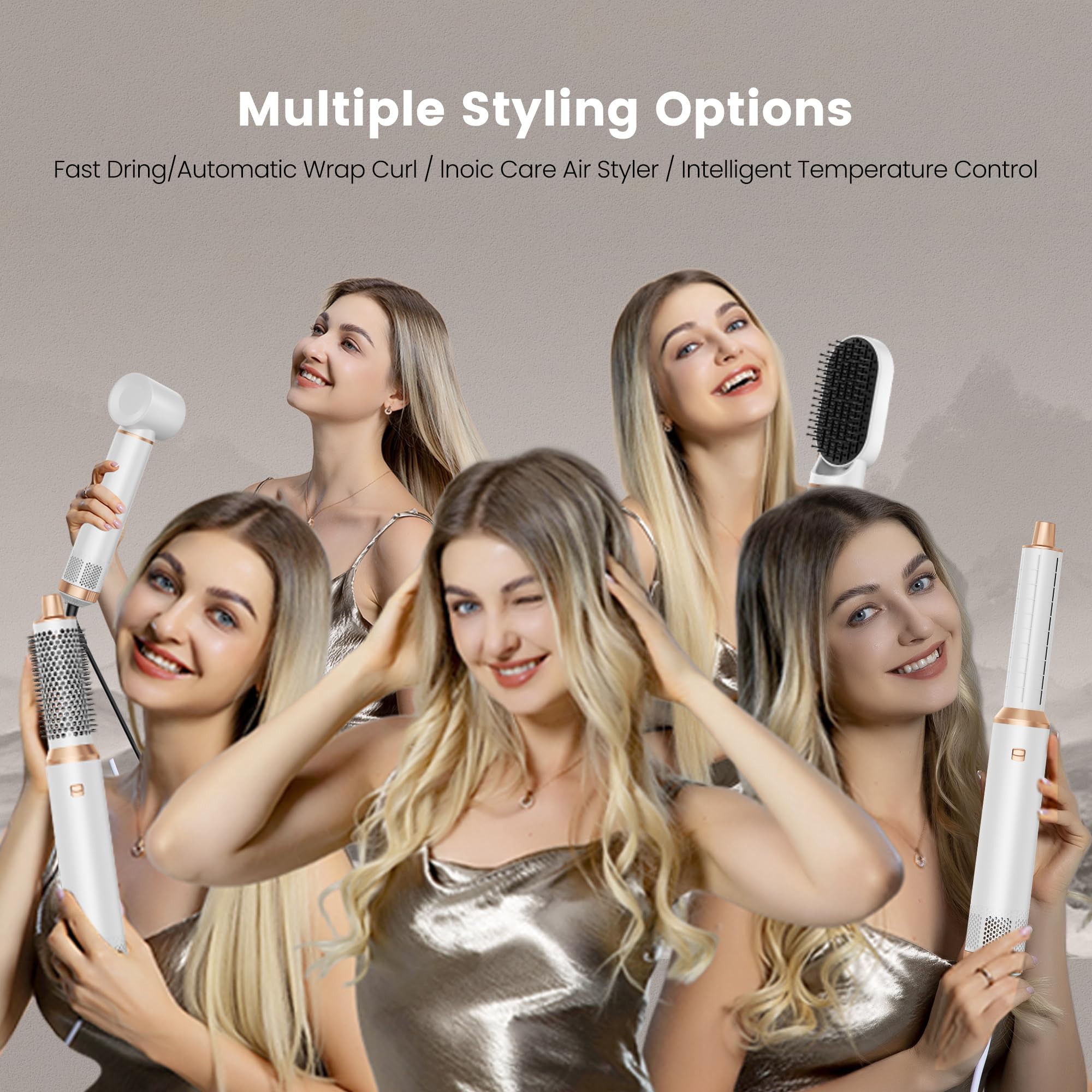 Air styler pro Secador 5 en 1 Secador Moldeador de Pelo 5 Cabezales Intercambiables 3 Temperaturas moldeador pelo Cepillo Secador Pelo uego de Brochas para Secar el cCabello