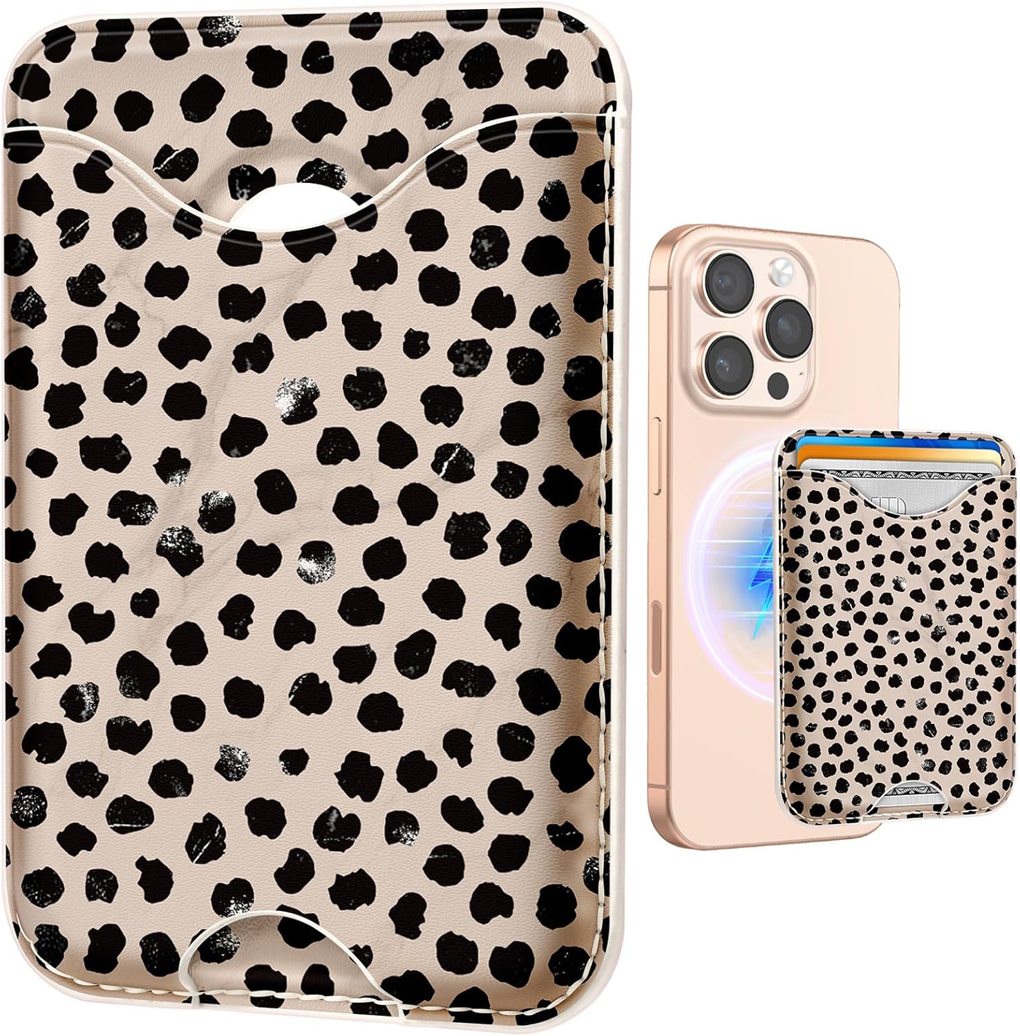 Shorogyt Compatible with Magsafe Wallet Magnetic Card Holder - Black Point Phone Wallets for Women Teen Girls Cute for iPhone 17/16/15/14/13/12 Series Slim for Apple Mag RFID Magnet Fit 3 Cards