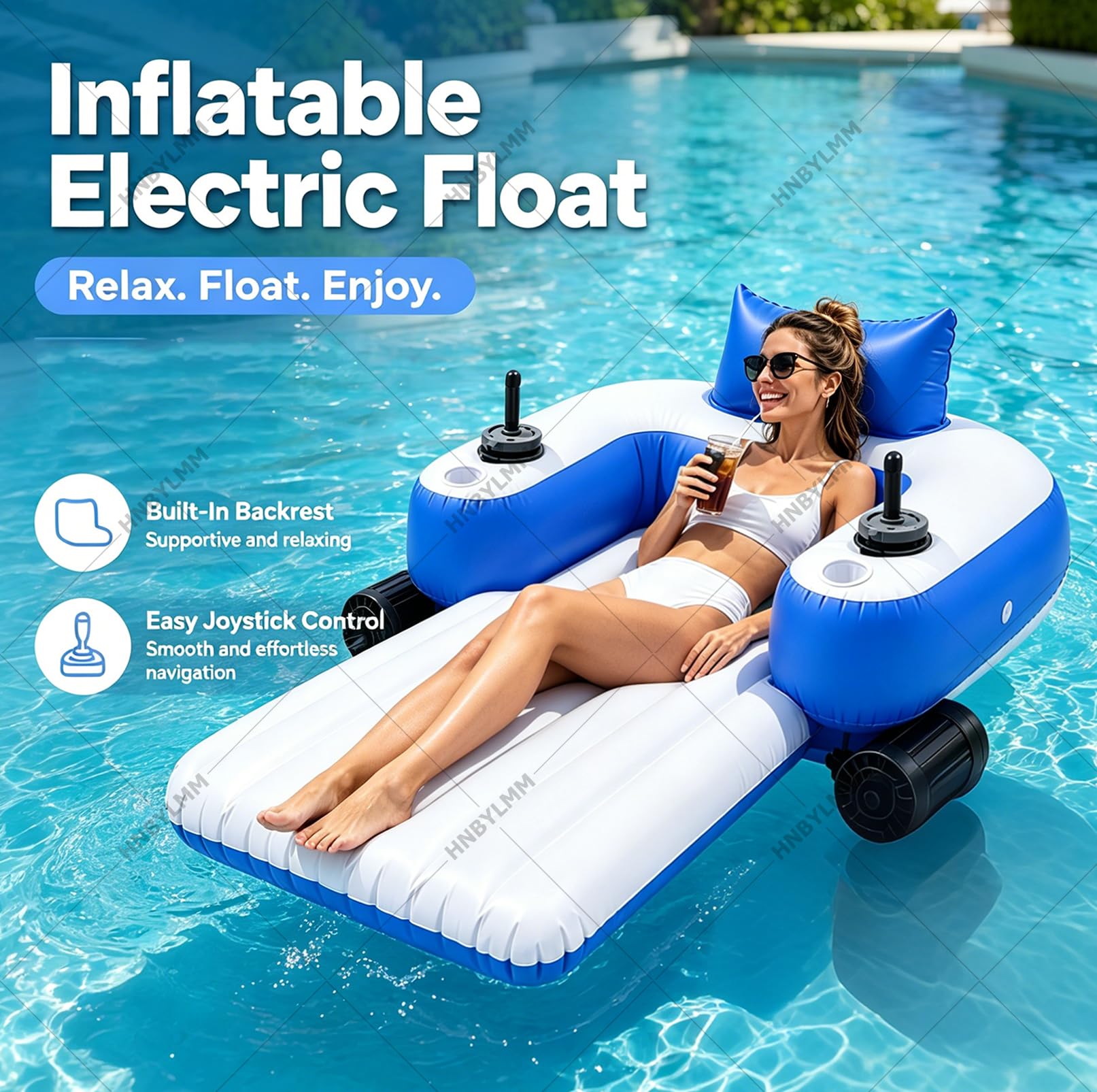 Materassino Gonfiabile motorizzato per Adulti, Poltrona Galleggiante elettrica con Doppio Joystick e Rotazione a 360°, portabibite, Doppio Motore per Piscina, Lago e Spiaggia, Relax Estivo