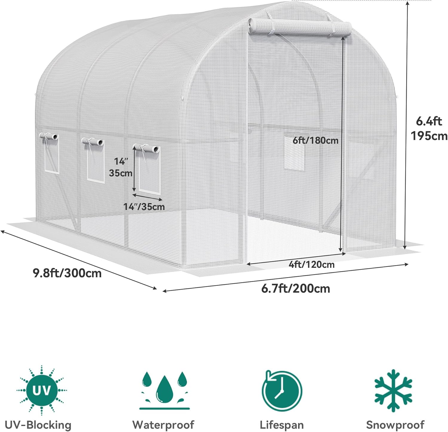 YITAHOME 10x6.5x6.5ft Greenhouses Large Walk-in Green House Heavy Duty Tunnel Green Houses Outdoor Portable Plant Gardening Upgraded Galvanized Steel Frame Zipper Doors 5 Crossbars Garden, White