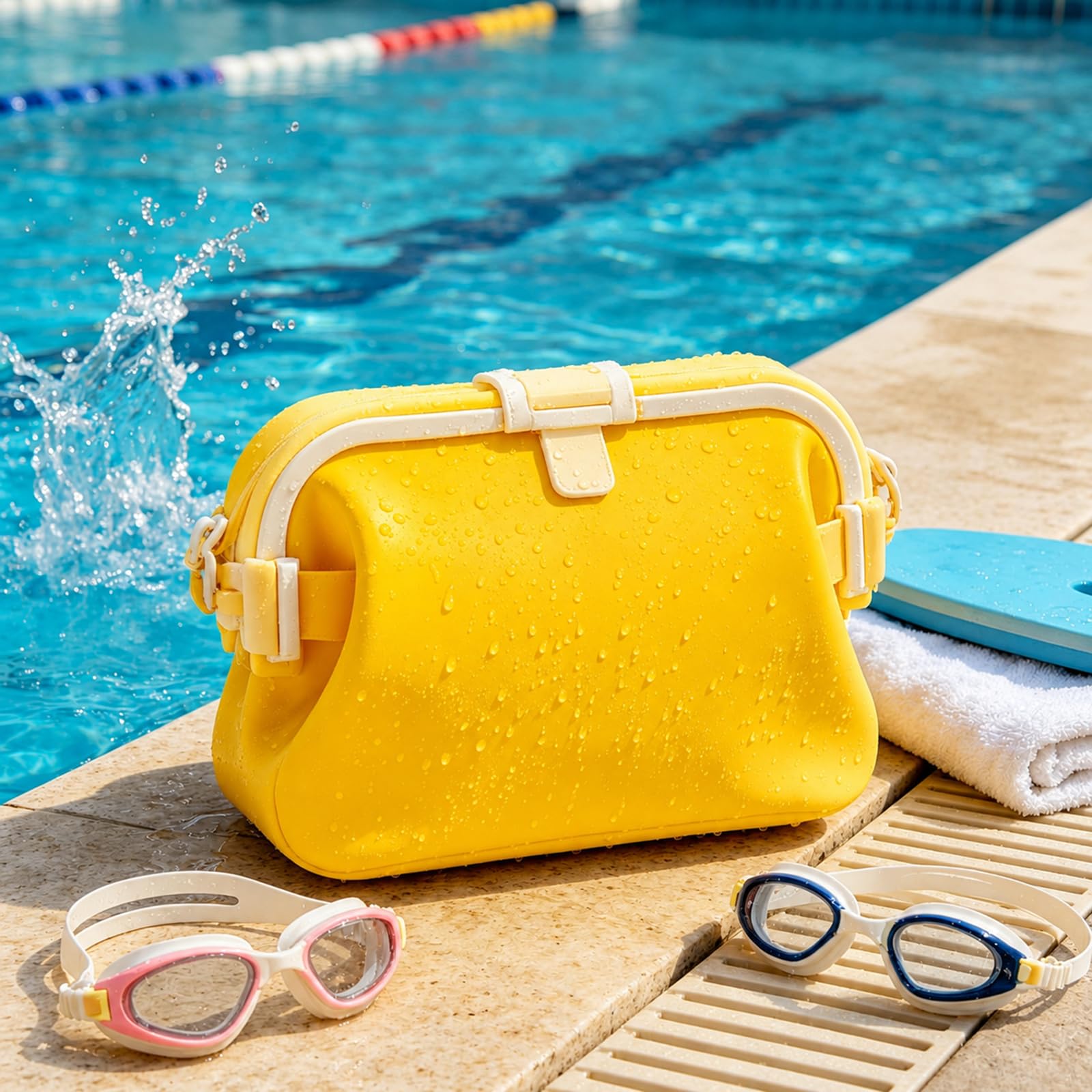 2026 New Foldable Silicone Beach Bag, Outdoor Waterproof Silicone Tote Bag, Lightweight Travel Pouch, Floating Silicone Pool Bag, Easy to Clean & Carry, for Vacation Camping Swimming (Yellow)