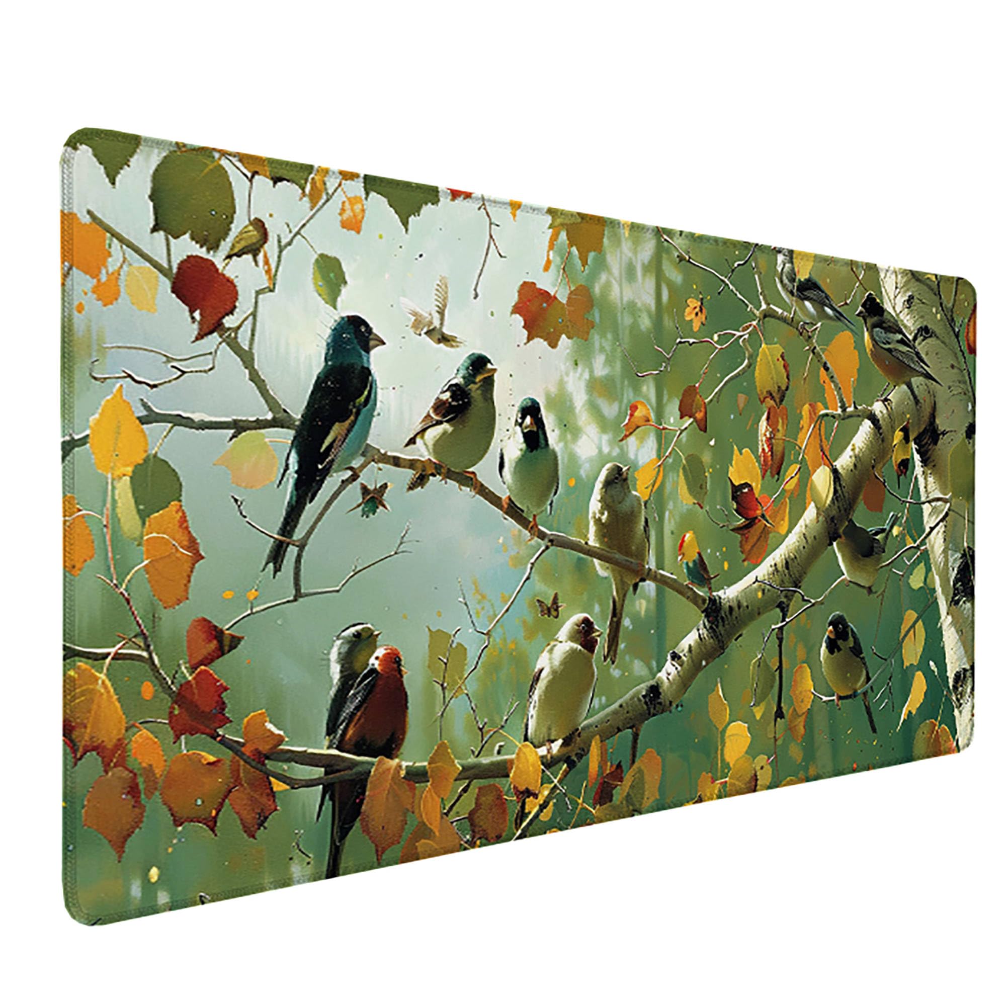 Żółta podkładka pod mysz XXL, podkładka na biurko, 1200 x 600 cm, szyte krawędzie, podkładka pod mysz, gumowa podstawa, ptak, podkładka pod mysz, stabilna przyczepność na gładkich