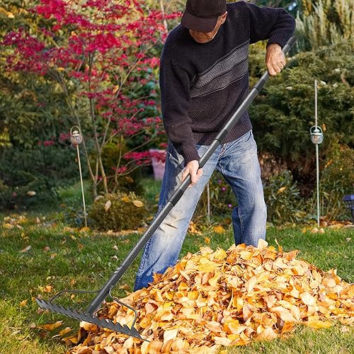 Miniatura 2 de Rastrillo de arco de 63 pulgadas, rastrillos de cabeza de metal de 17 dientes con mango de acero inoxidable, rastrillos de jardín resistentes para