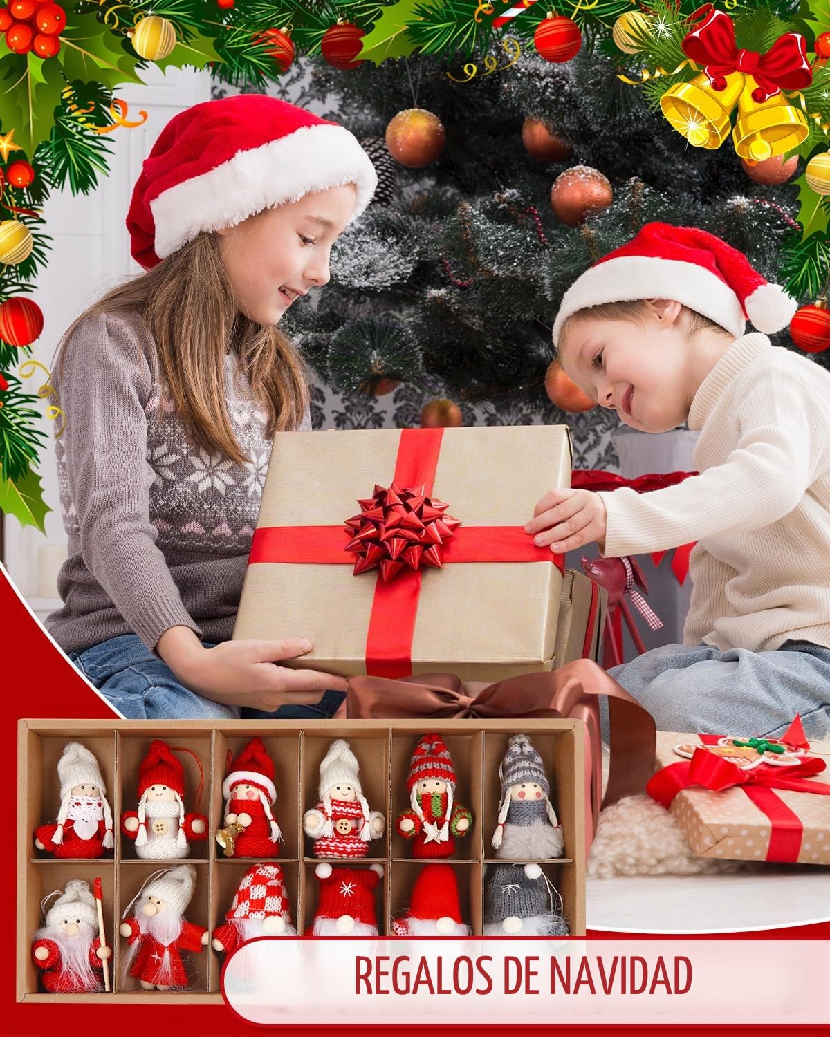 12 Piezas Ángeles Colgantes para árboles de Navidad,Gnomo Adornos de Navidad,Duendes Colgante para Decoracion árbol de Navidad,Linda Gnomo Regalos Adornos Navideños para Arbol Manualidades