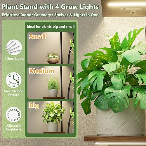 Miniatura 5 de POZILAN Soporte para Plantas de Interior con Luz de Crecimiento, Estante Esquinero de 55.6" para Plantas de Interior, Soportes Altos de 8 Niveles