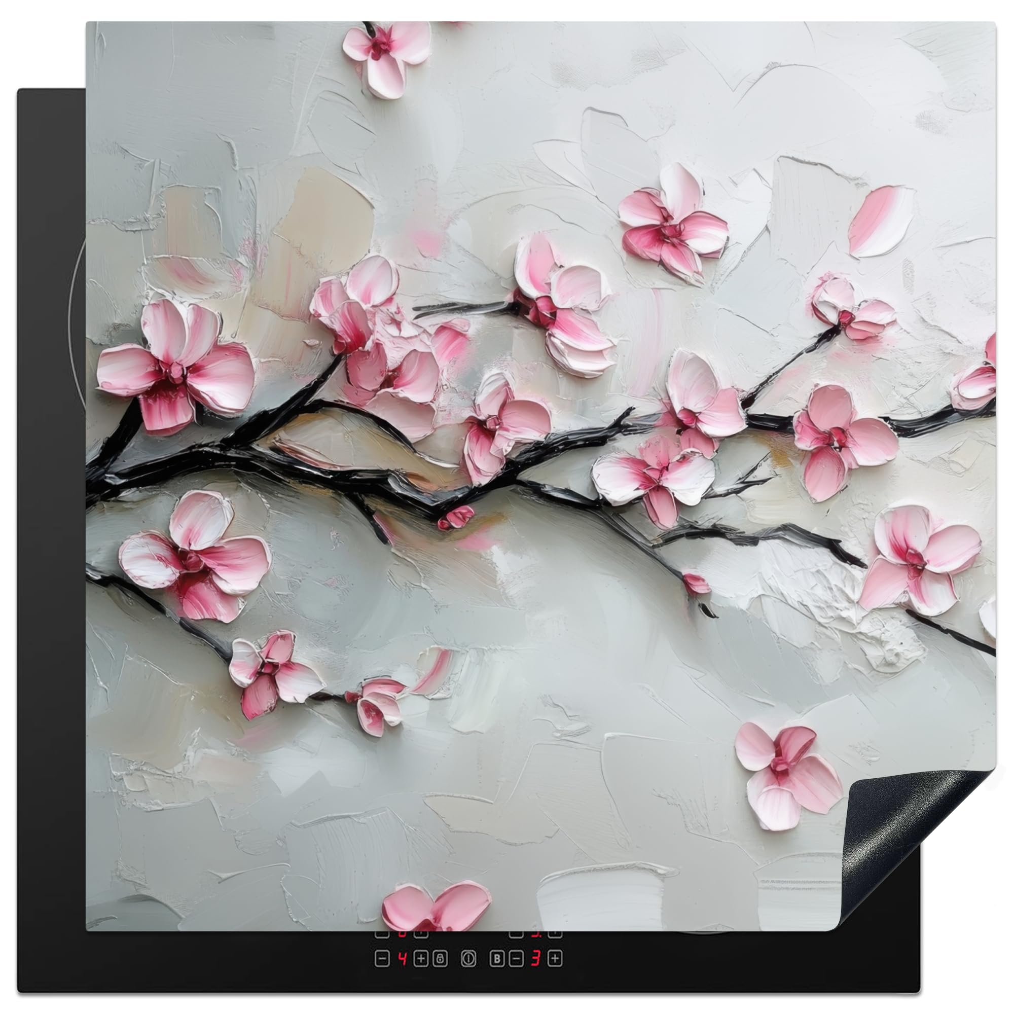 KitchenYeah© Induction Hob Protector Mat 30.7"x30.7" / 78x78 cm Stove Cap Top Cover Kitchen Cooker Covers for Electric Hobs Vinyl Blossoms - Artistic - Pink