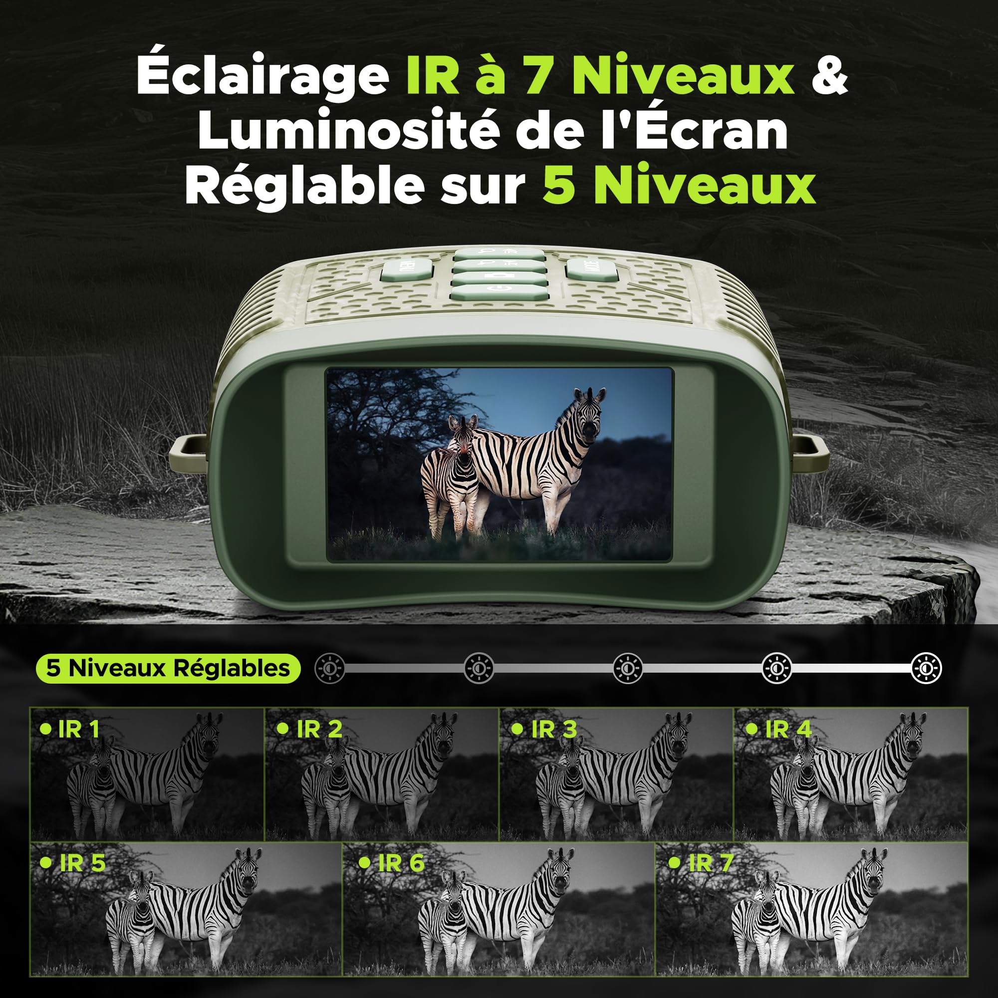 Jumelle Vision Nocturne 4K 48MP Infrarouge Zoom Numérique 10X Portée 400m avec Carte 32Go & Batterie 5000mAh Rechargeable pour Chasse Camping