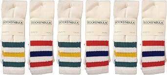 Yacht & Smith 6 Pairs Of Mens & Womens Wholesale Bulk Cotton Tube Socks, Referee Style 6 Pairs White w/Stripes, Mens 10-13 Shoe Size 7-12